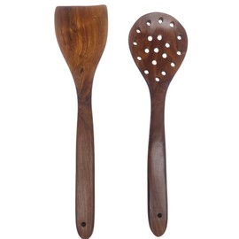 TECHSUPREME Wooden Spatula Spoons Set for Cooking & Serving | Teak Wood Spatulas Utensil Set for Nonstick Pans & Cookware - (Set of 2)