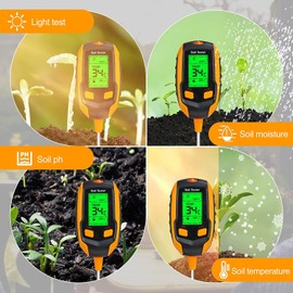 Soil Moisture Meter, 4 in 1 Soil PH Meter, LCD Display, Digital Plant Temperature/Soil Moisture/pH Meter/Sunlight Intensity