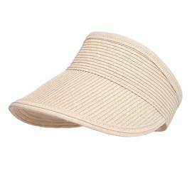 Maylisacc Ladies Summer Sun Visor Hats, Adjustable Straw Visor Hat Women with Wide Brimmed Rollable Golf Visor for Tennis Running Jogging Fishing, Beige