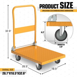 DNA MOTORING 770lbs Capacity Platform Hand Truck, 360 Degree Swivel Wheels Foldable Push Cart Dolly, Heavy Duty Folding Push Cart for Home, Workshop, Office, Warehouse, Yellow, TOOLS-00753