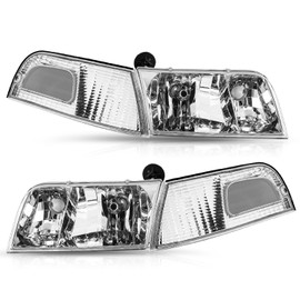 TUSDAR Headlight Assembly Set with Corner Lights 4pcs for 98-11 Ford Crown Victoria Headlamp (Chrome Housing with Clear Reflector)
