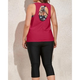 Yonique 3 Piece Plus Size Swimsuits for Women Tankini Tops with Sports Bra and Swim Capris Athletic Bathing Suit Red Floral Print 20 Plus