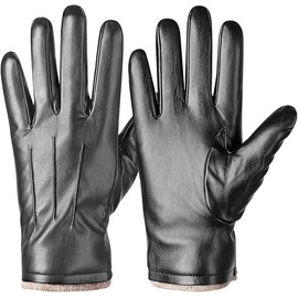 Alepo Winter PU Leather Gloves for Men, Warm Thermal Touchscreen Texting Typing Dress Driving Motorcycle Gloves with Wool Lining (Gray-S)