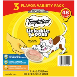 Temptations Lickable Spoons Adult Wet Cat Treats, 48 Spoons, Variety Pack