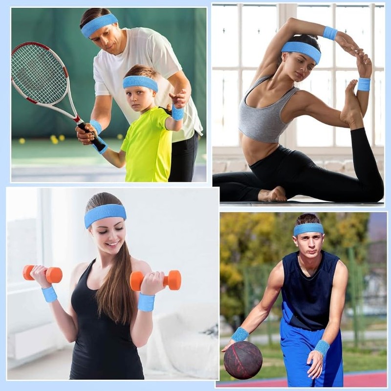 Hatstar 3-Piece Sweatband Set, Sweatbands for Wrist and Head, Headband