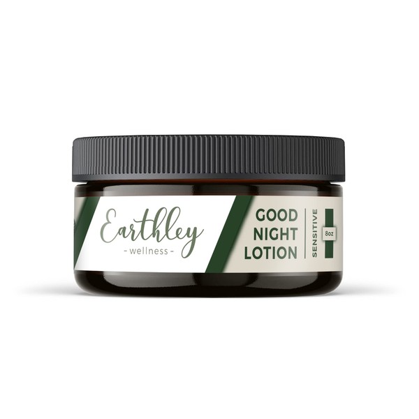 Earthley Wellness, Good Night Lotion, Magnesium Lotion, Apricot Oil, Shea Butter, Mango Butter, Candelilla Wax, Lavender Essential Oil, Vegan (Sensitive, 8oz)