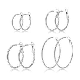 PABBEU 4Pairs Silver Hoop Earrings Large 316L Stainless Steel Earrings Lightweight Silver Earrings Hypoallergenic Big Thin Silver Earrings for Women s Boucle Doreille Femme 30/40/50/60/70mm