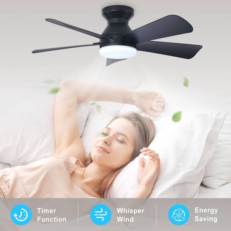 Depuley Modern Ceiling Fan with Light: 35-Inch Black Small Fans