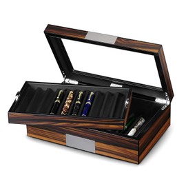 Lifomenz Co Pen Display Box Ebony Wood Display Case with Glass Window and Tray - Holds Up to 20 Pens
