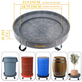 ELAFROS 30 Gallon and 55 Gallon Heavy Duty Plastic Drum Dolly – Durable Plastic Drum Cart 900 lb. Capacity- Barrel Dolly with 5 Swivel Casters Wheel, Grey, 2 Packs