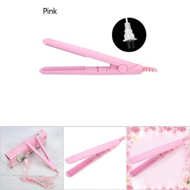 2-in-1 Mini Hair Straightener 4 Color Ceramic Tourmaline Plate Adjustment TemperatureBeauty Flat Iron Heating Curler for Hair Styling(Pink)