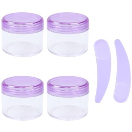Set of 4 Small Jars 20 ml with Lid, Plastic Cream Jars for Filling, Empty Cosmetic Jars with 2 Mini Spatulas, Cream Cans, Travel Potty Container Set for Lip Balm, Lotion, Cream (Purple)