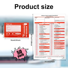 50 Pack Annual Vehicle Inspection Report Forms, with Red FMCSA Labels Aluminum 3-Ply Carbonless Form Driver Vehicle Inspection Report Book Vehicle Dot Inspection Form and Label Stickers