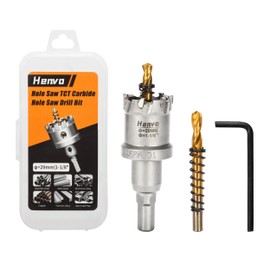 Henvo Hole Saw 1-1/8" (29mm) Heavy Duty Carbide with 2 Pilot Drill Bits - Metal Hole Cutter Cuts Stainless Steel, Iron, Copper, Brass, Plastic