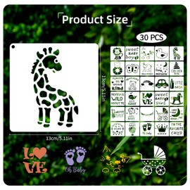 30PCS Baby Shower Themed Stencils 5x5 Inch Reusable Painting Stencils Baby Onesie Stencil Mixed Phrase Painting Templates Small Animals Template for DIY Art Painting Bodysuit Shirts Clothes