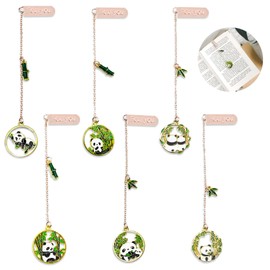 Ecotince Cute Metal Bookmarkers for Book Lovers Reading, Set of 6 Panda Page Clips Book Mark Charms with Chain for Women Kids, Gifts for Teachers, Students, Friend, Readers