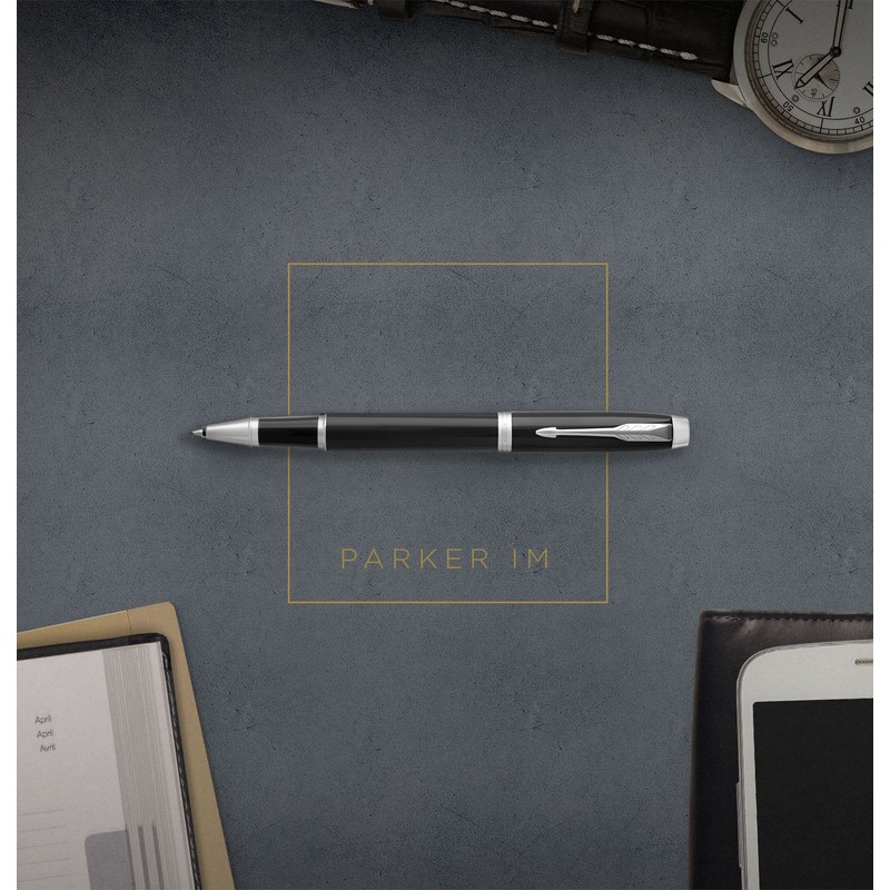 PARKER IM Rollerball Pen, Brushed Metal with Fine Point Black