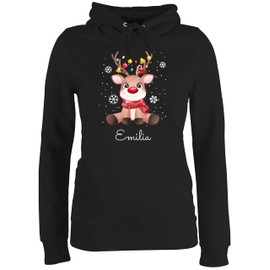 Geschenk mit Namen personalisiert by Shirtracer - Women's Hoodie - Cute Reindeer with Name of Your Choice I Gift Reindeer Christmas I Rudolph Reindeer Rudolf, 02 black