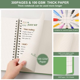 RETTACY Notepad B5 Squared Spiral Notebook 100gsm with 300 Pages/150 Sheets for Drawing, Plastic PVC Hard Cover for Diary, College, Conference, Travel, 19 x 25 cm, Green