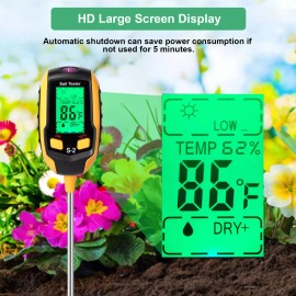 Unbranded 5in1 LCD Soil PH Tester Water Moisture Light Test Meter for Garden Plant Seeding - 5 in 1 (Battery incluide)