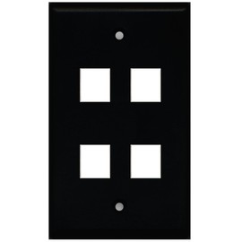 RiteAV Blank Wall Plate for Keystone Jacks - Black 1 Gang 4 Port