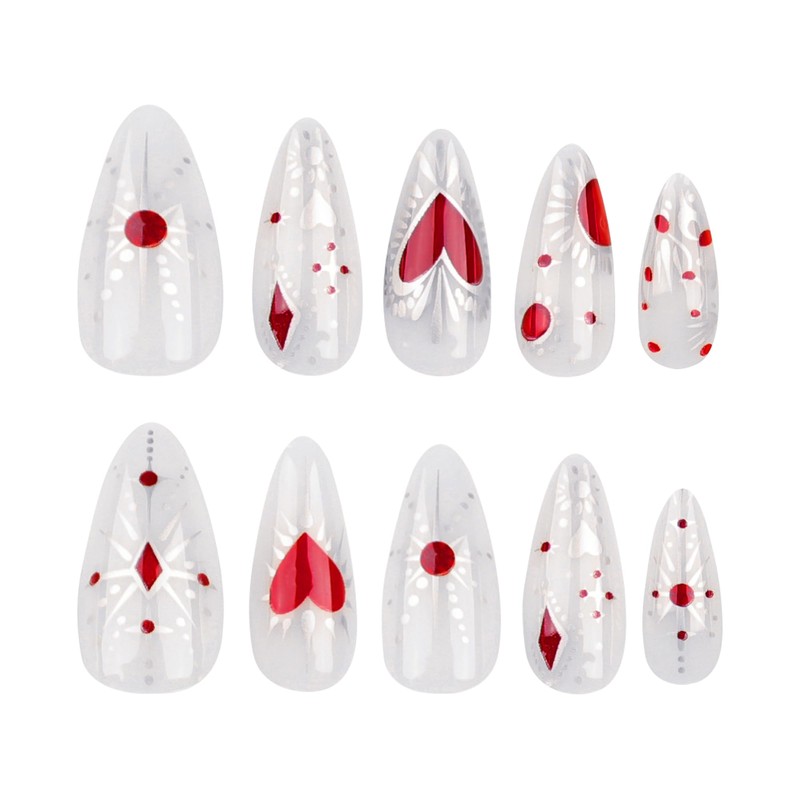 press on nails (Red heart, Medium)