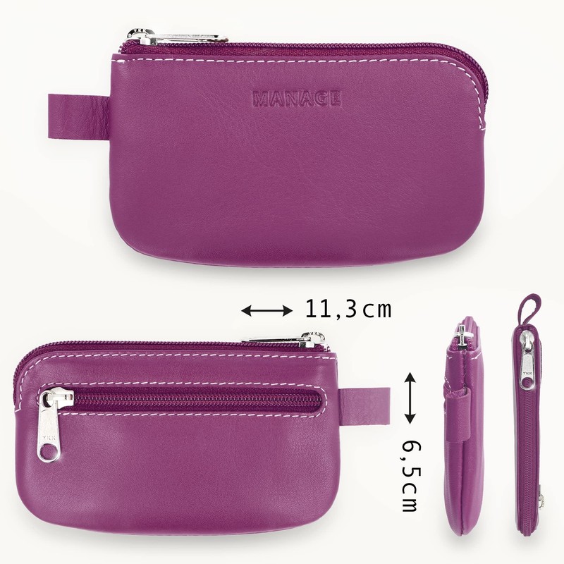 MANAGE Leather Key Case with Coin Compartment and Key Ring