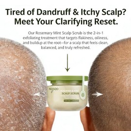 Exfoliante de cuero cabelludo para caspa y cabello graso con romero y menta - Tratamiento exfoliante 2 en 1 para eliminar la acumulación, aliviar la p