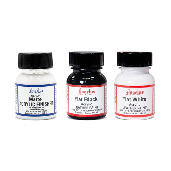 Angelus Kit de Pinturas Acrílicas para Cuero, Negro y Blanco,