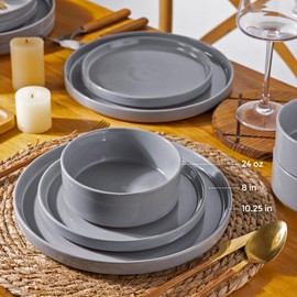 AmorArc Ceramic Dinnerware Set for 4 | Speckled Stoneware Plates and Bowls with unglazed terracotta | Scratch Resistant, Dishwasher & Microwave Safe Dishes Sets- 12-Pcs Gray