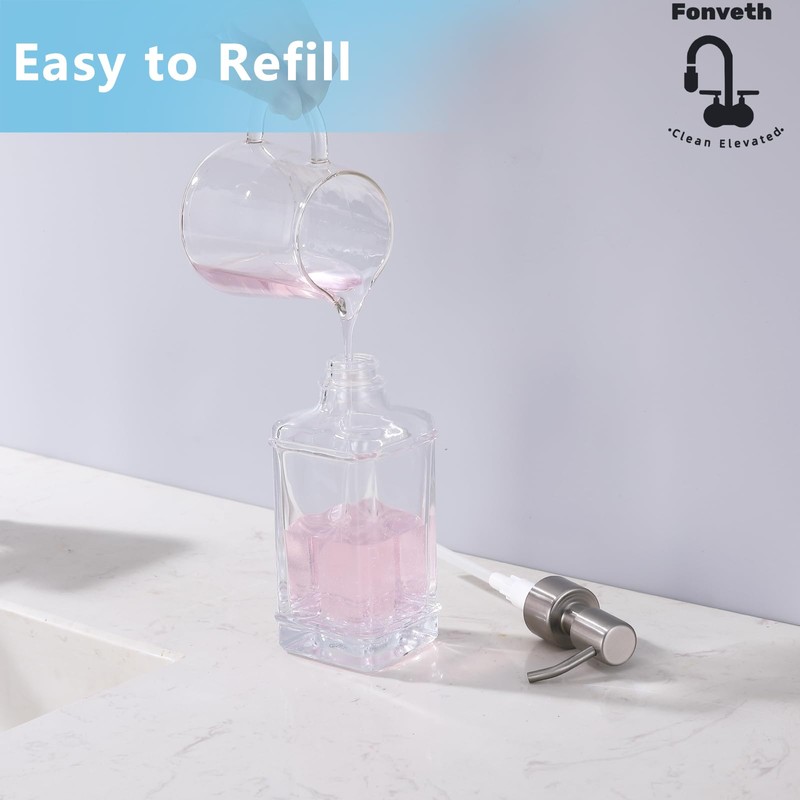 Fonveth Clear Glass Soap Dispenser with Brushed Nickel Pump, 10