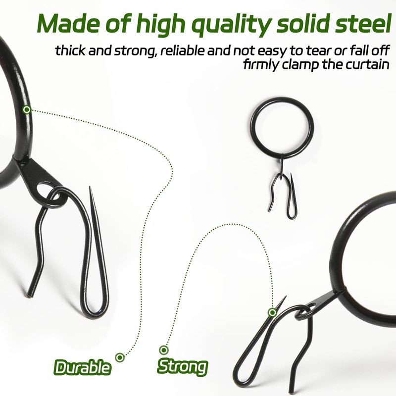 44 Pcs Metal Drapery Curtain Rings with Hooks Hanging Curtain