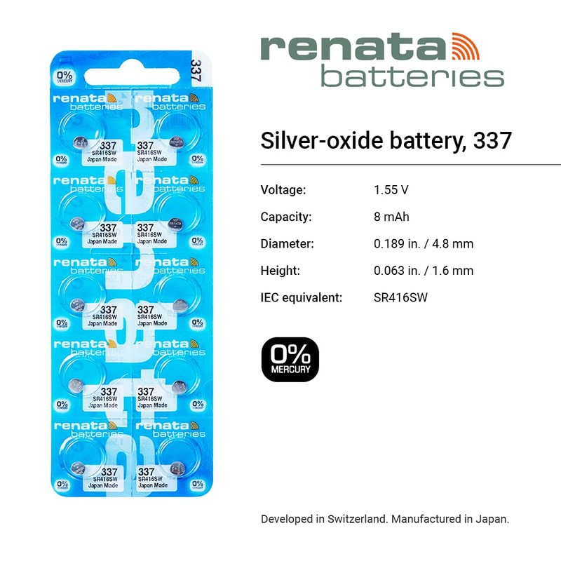 Renata 337 SR416SW Batteries - 1.55V Silver Oxide 337 Watch