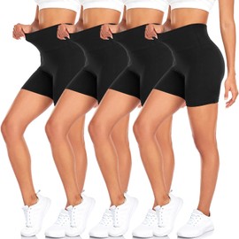 MOREFEEL Pack of 4 Women's Cycling Shorts Sports Shorts Opaque High Waist Summer for Yoga Sports Fitness, Black/Black/Black/Black