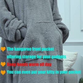 AUTUCAU Oversized Sherpa Hoodies,Cozy Soft Warm Wearable Blanket with Giant Pocket, One Size for Men Women Adult Teens