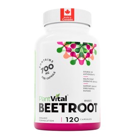 Plantvital PlantVital Organic Beet Root - Made in Canada - 1400mg (per 2 capsules) - Antioxidant Supplement - Protects Against Oxidative Damage and Free Radicals - 120 Vegan Capsules, 2-Months Supply