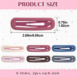 12 Pcs Rectangle Snap Hair Clips Set, No Slip Metal Barrettes for Women Thin Fine Hair, Cute Matte Headwear Accessories for Daily Wear, Wedding, Party- 6 Colors