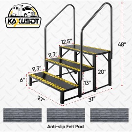 KAXUSDT 2 Step RV Steps with 2 Handrails Portable Stairs Steps for RV Camper Mobile Home - 3 Steps