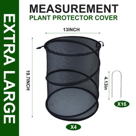 4 Pack Pop up Plant Covers Tent from Animals, 20"H X 13"D Insect Barrier Mesh Plant Guard Cover Net Black Garden Plant Protectors Mini Greenhouse Plant Protection Cage with Stakes for Outdoor Plants