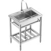 28"x20"x34" Stainless Steel Utility Sink, Freestanding Single Bowl with Hot