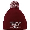 Hippowarehouse Everyday I'm Shovellin' Embroidered Beanie Hat with Bobble Maroon