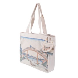 CoolChange Shopper Bag with Japanese Ukiyo-e Motif, Katsushika Hokusai Tote Bag, 35 x 40 cm, Cotton, Various Designs, Under the Man Bridge in Fukagawa