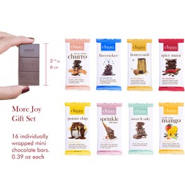 Chuao Chocolatier More Joy Assorted Mini Gourmet Chocolate Bars Gift Box | Milk and Dark Chocolate Variety Sampler For Holiday, Birthday, Thank you, Corporate Gift Baskets | 16 Bars, 0.39 oz Each