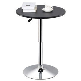 Yaheetech Round Pub Bar Table High Top Table Cocktail Table MDF Top with Silver Leg Base 27.4-35.8 inch Adjustable 88 lb Capacity, Black