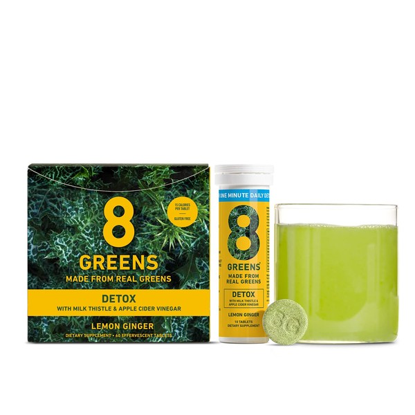 8Greens Detox Effervescent Tablets - Packed with 8 Powerful Super Greens (3 Tubes/30 Tablets)