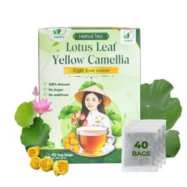 NMPT Dried Lotus Leaf Yellow Camellia Tea, Handpicked, Organic Herbal Tea, 40 Sachets, Cold-Dried, Gluten-Free, No Added Sugar, Mild Sweet Flavor, Supports Overall Health