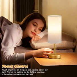 Small Touch Bedside Lamp with USB - 3 Way Dimmable Table Lamp for Bedroom, Nightstand Lamp with Gold Charging Station for Desk Dorm, Office