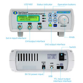 Koolertron DDS Signal Generator Counter, 2" Screen Display 25MHz High Precision Dual-Channel Arbitray Waveform Generator Frequency Meter 200MSa/s
