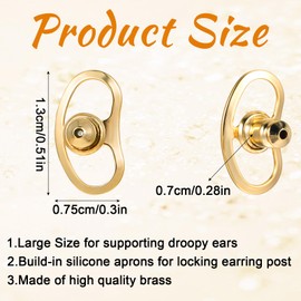 8PCS Earring Backs Lifters – Secure Locking Backings for Heavy Earrings, Anti-Droop Earring Supports for Studs & Droopy Ears, Non-Irritating Zinc Alloy Earrings Backers, Gold