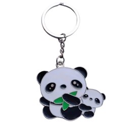 LiJuanWang Keyring Pendant, Gift Keyring, Bamboo Panda Keyring, Metal Lucky Charm, Panda Bear China Souvenir, Panda Keychain, black